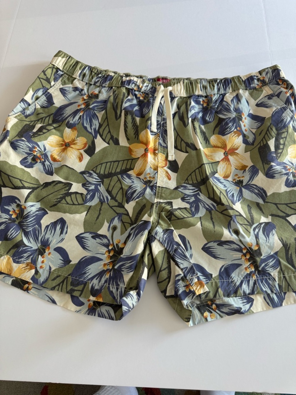 Levi's Olive Floral Swim Trunks with Blue and Yellow Blooms